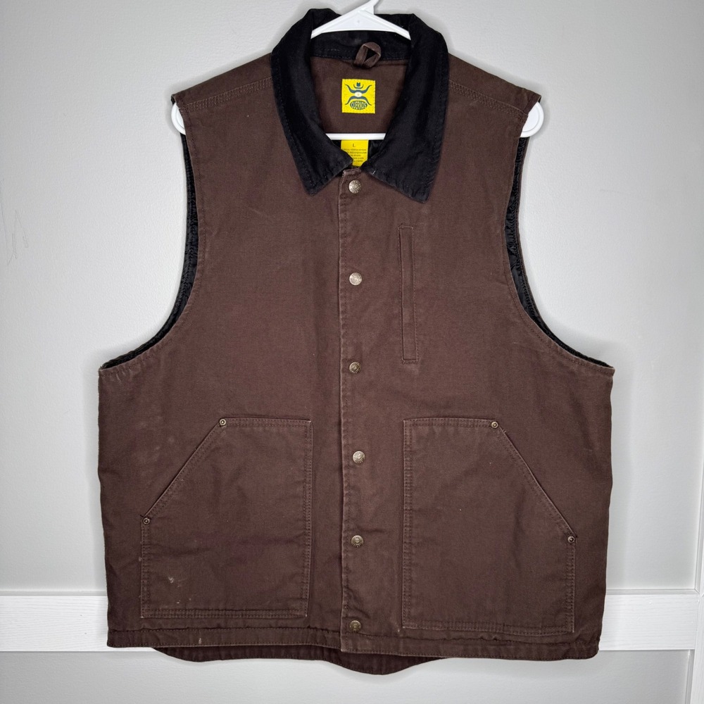 Cuernos Canvas Work Vest Mens Large Brown‎ Quilted Lined Western Rugged Outdoor